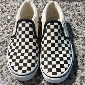 Vans Kids Black and Cream Checkered Slip-On Sneakers